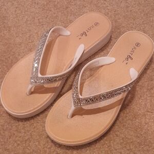 Just Be Women's Sparkling White and Tan Sandals Size 6